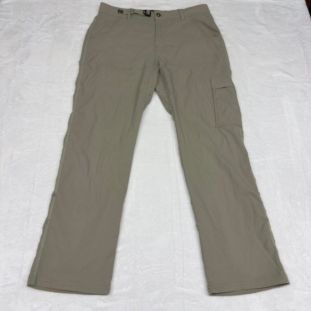 Prana Pants Mens 34x30 Khaki Tan Nylon Belted Stretch Zion Hiking Outdoor